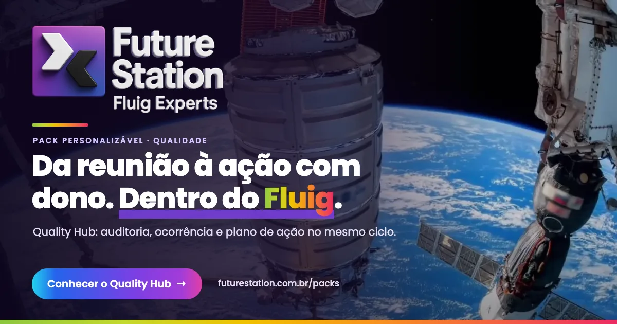 Capa do Quality Hub com auditoria e plano de ação no Fluig